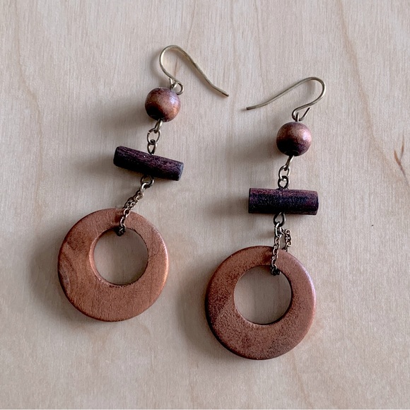 Vintage Wooden Earrings - Picture 1 of 6
